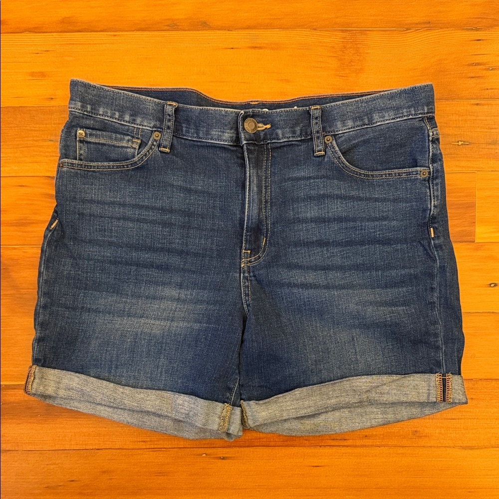 Eddie Bauer Women's Boyfriend Denim Shorts Dark Blue Jean Shorts Sz 10